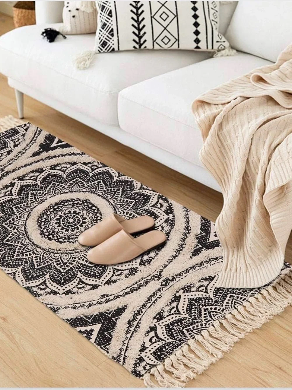 2X4.4 Black Mandala Boho Runner Rug